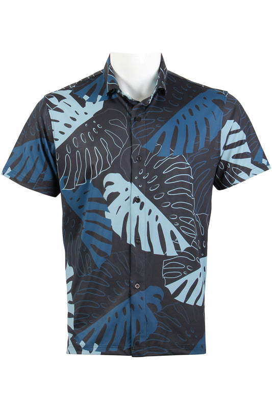 Black and Blue Monstera Button Down