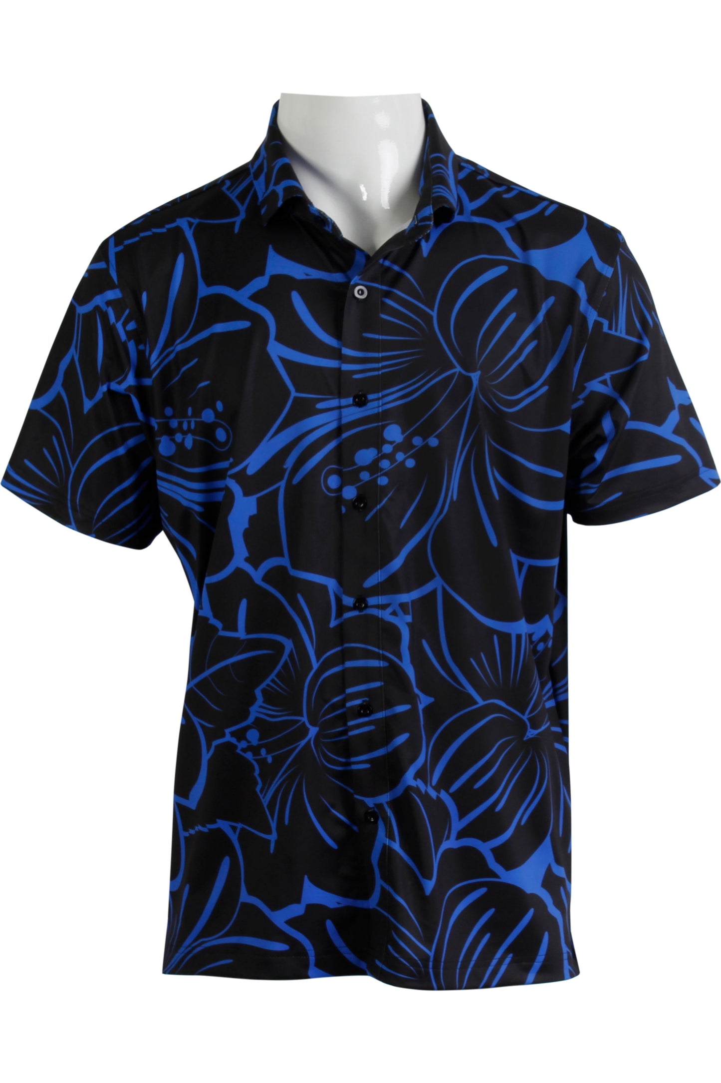 Black and Royal Blue Big Hibiscus Button Down