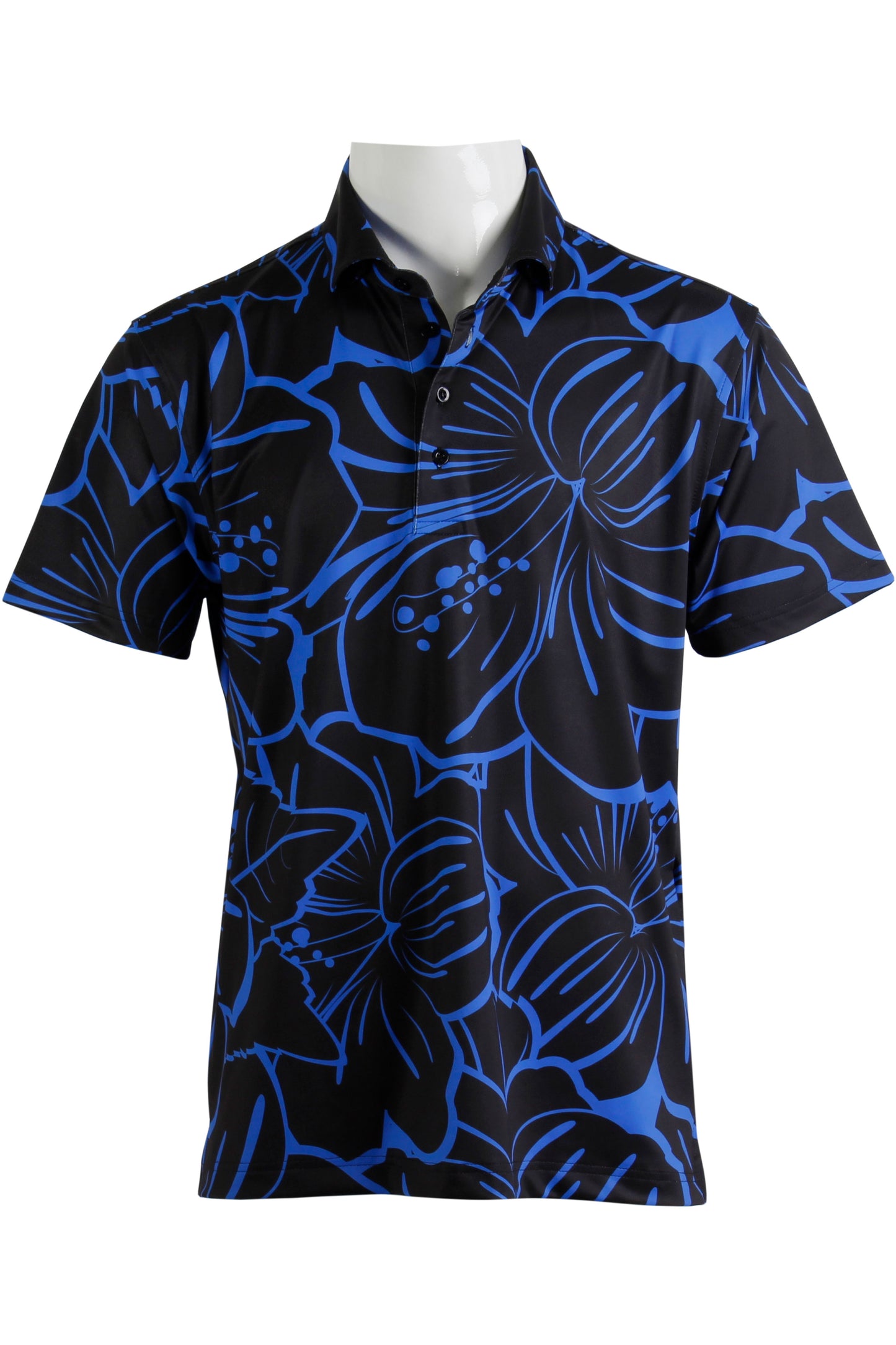 Black and Royal Blue Big Hibiscus Polo