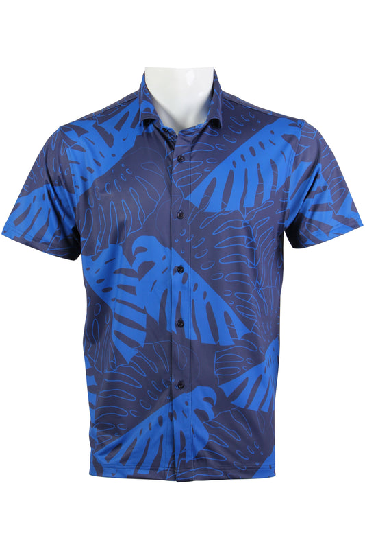 Dark Blue Monstera Button Down