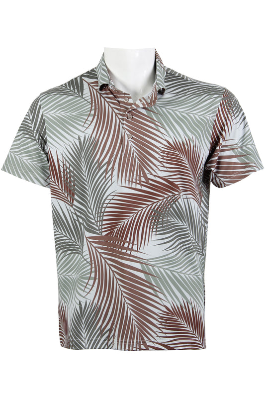 Gray, Green, Brown Palm Frond Polo