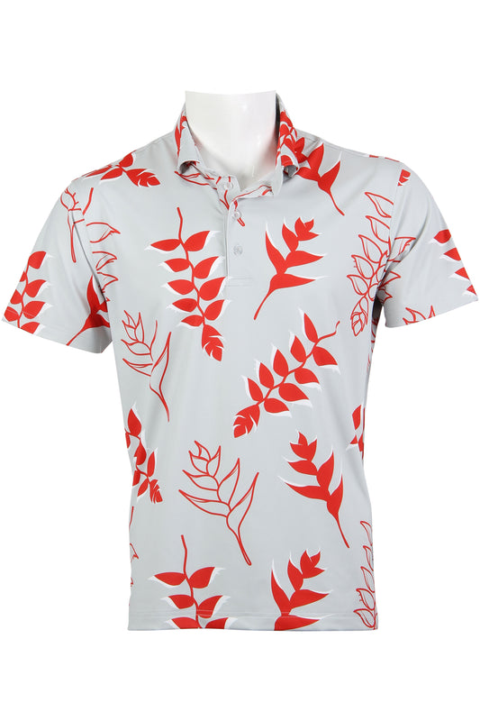 Gray and Red Heliconia Polo