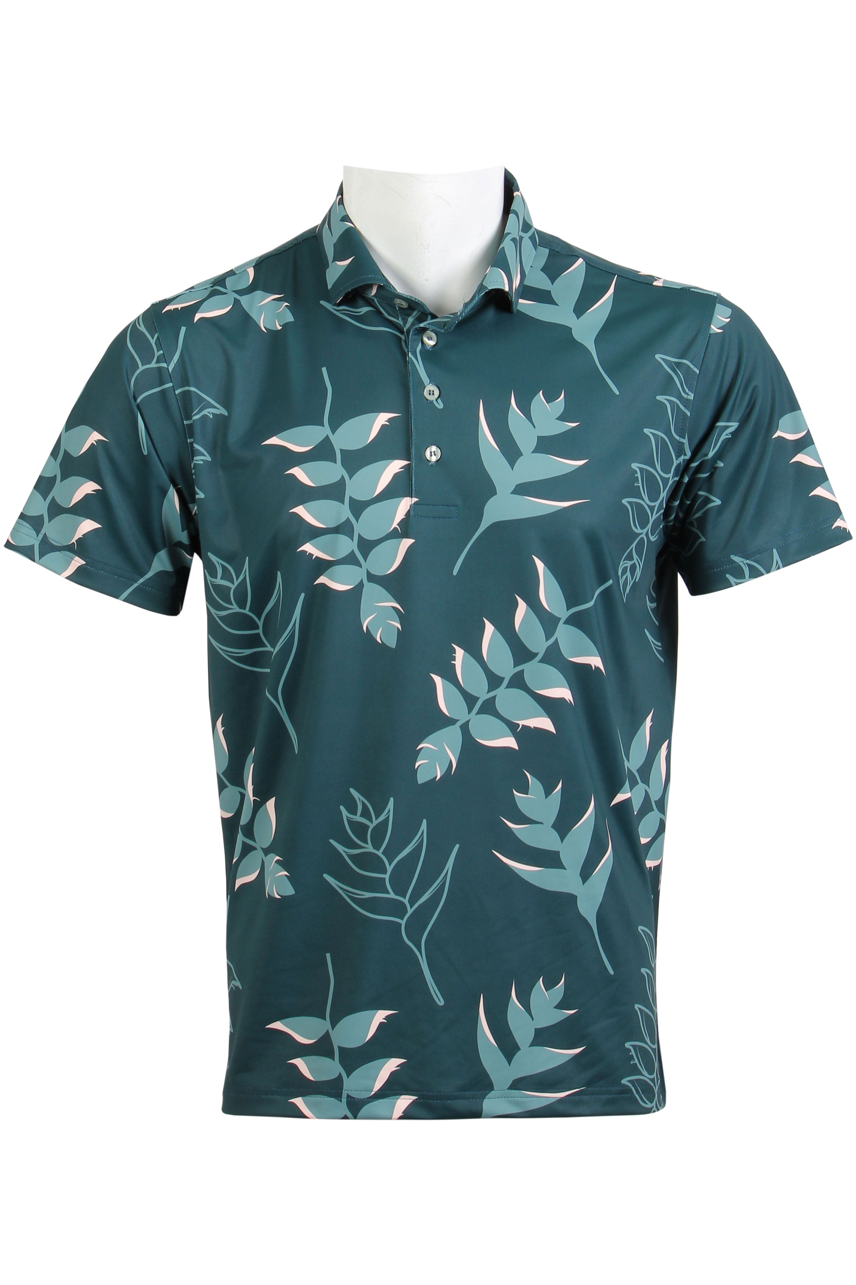 Dark Green and Pink Heliconia Polo | Five Birdies