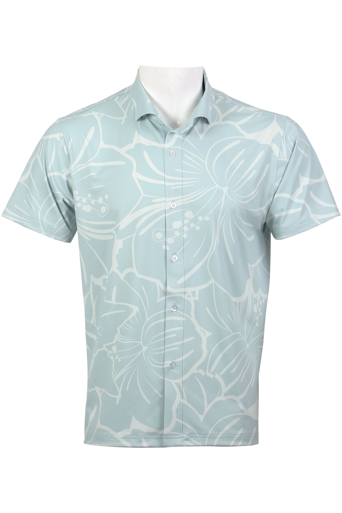 Light Blue Big Hibiscus Button Down