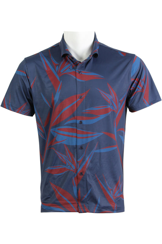 Navy and Dark Red Bird of Paradise Button Down