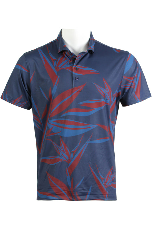 Navy and Dark Red Bird of Paradise Polo