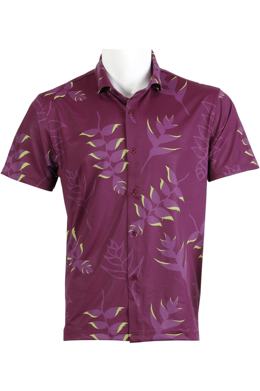 Plum and Green Heliconia Button Down