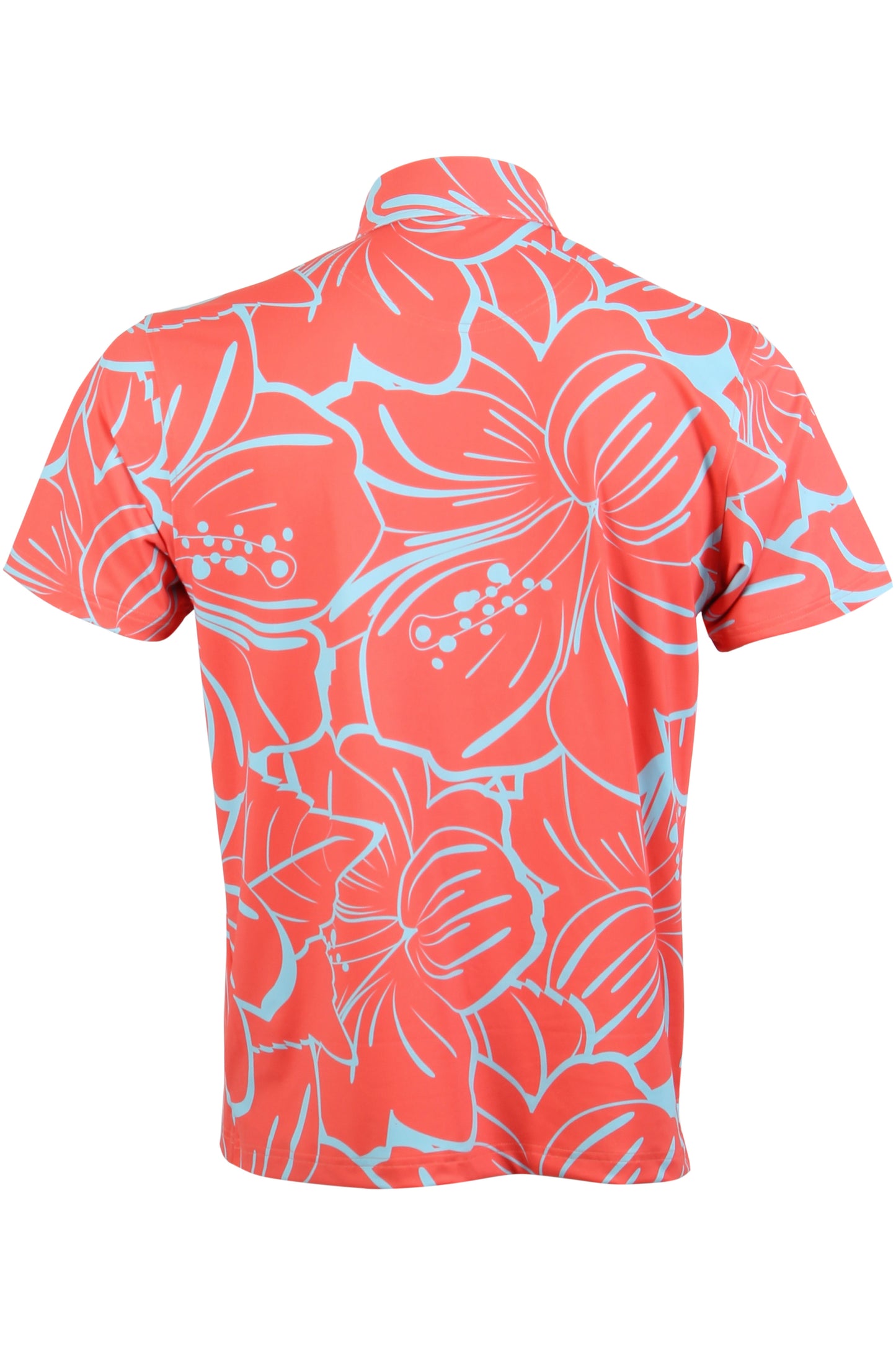 Coral Red and Blue Big Hibiscus Polo